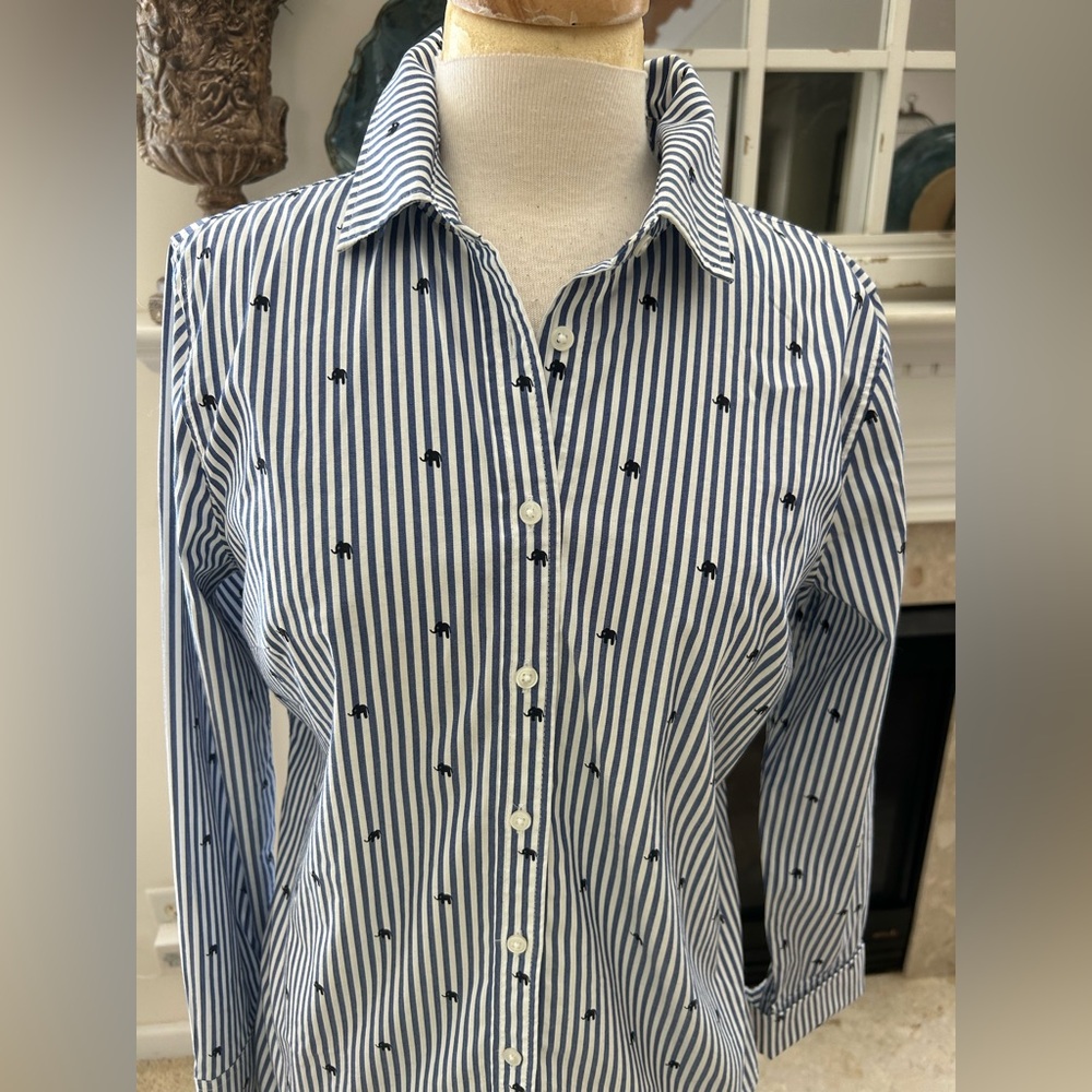 Banana Republic Navy and White Striped RILEY Tailored Shirt - Picture 2 of 8